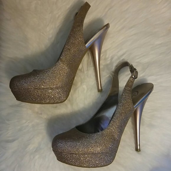 Candie's rose gold glitter high heel platform slingbacks size 6.5 - Picture 3 of 7